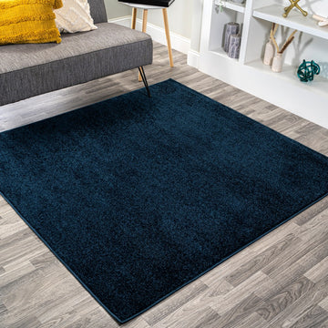 Haze Solid Low-pile Area Rug Navy